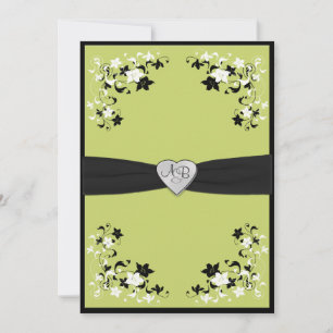 Pear Green and Black Monogrammed Invitation