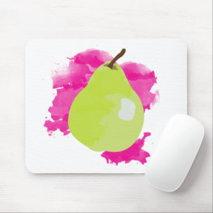 Pear Illustration with Pink Watercolor Splash Mouse Mat