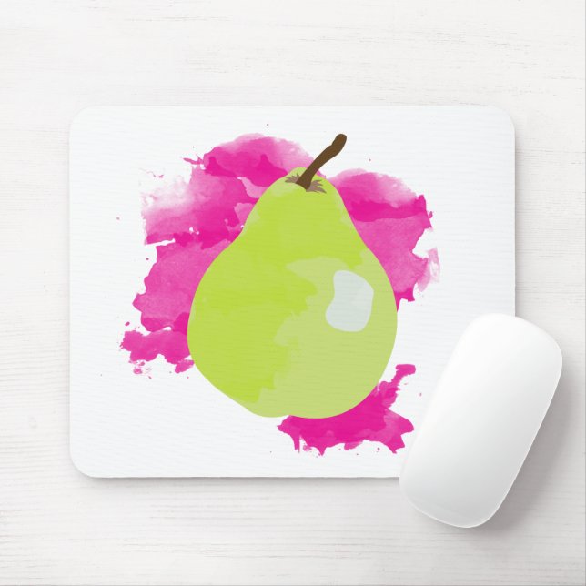 Pear Illustration with Pink Watercolor Splash Mouse Mat (With Mouse)