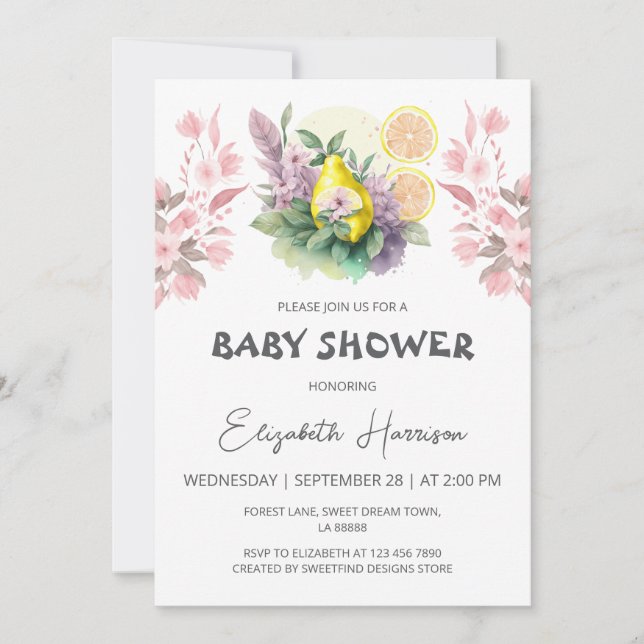 Pear & Lemon Fruits Girl Baby Shower Invitation (Front)