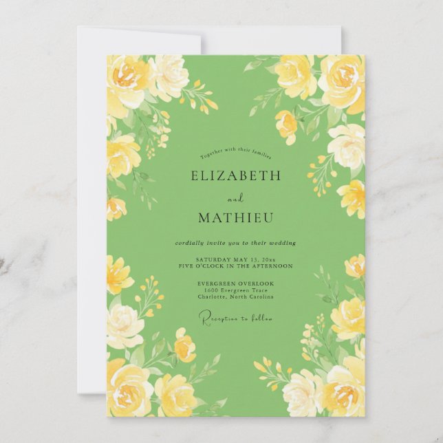 Pear Lemon Ranunculus Eucalyptus Wedding Invitation (Front)