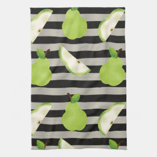 Pear Modern Black & White Stripes Tea Towel