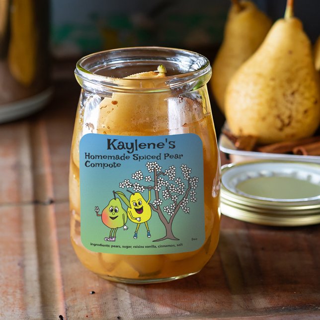 Pear Pals Funny Cartoon Sauce Pie and More Square Sticker (Creator Uploaded)