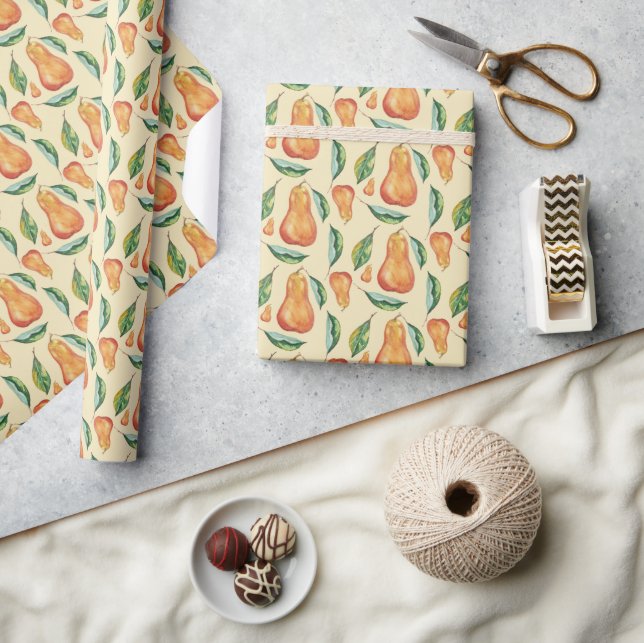 Pear Pattern Wtercolor Art Hand-painted Wrapping Paper (Crafts)