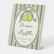 Pear sage green retro baby shower diapper raffle