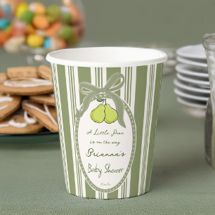 Pear sage green retro stripes baby shower custom paper cups