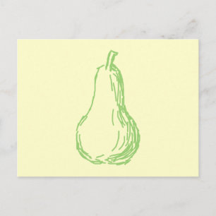 Pear Sketch. Line illustration in green. Postcard