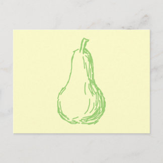 Pear Sketch. Line illustration in green. Postcard