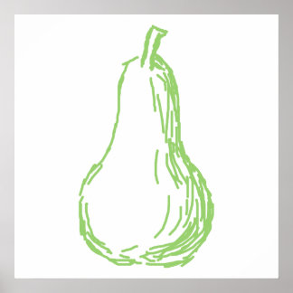 Pear Sketch. Line illustration in green. Poster