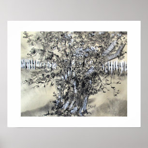 Pear Tree and Pickets / Artist Larry Lerew Poster
