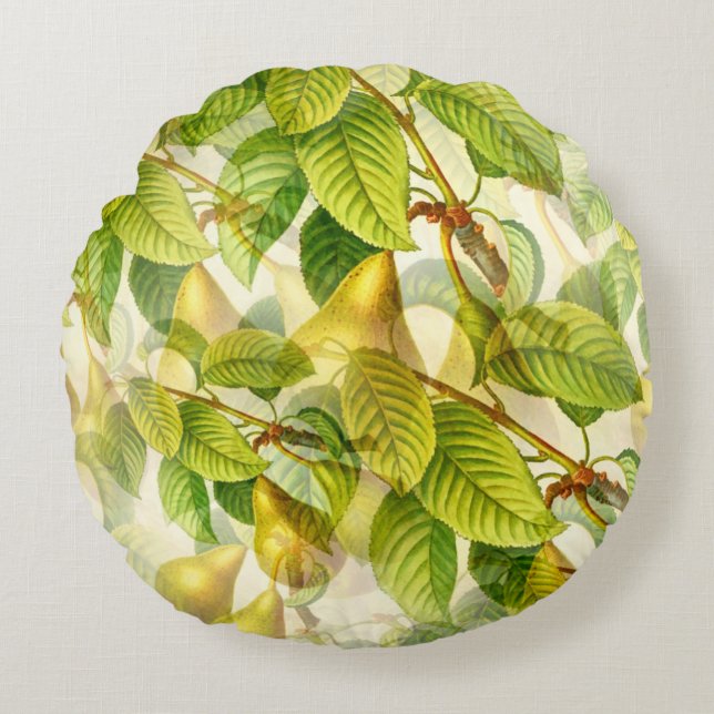 Pear Tree Branches & Pears Pattern  Round Cushion (Front)