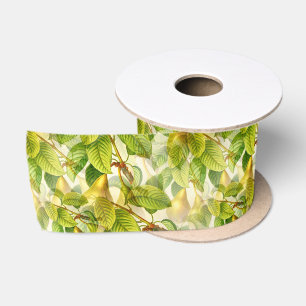 Pear Tree Branches & Pears Pattern Satin Ribbon