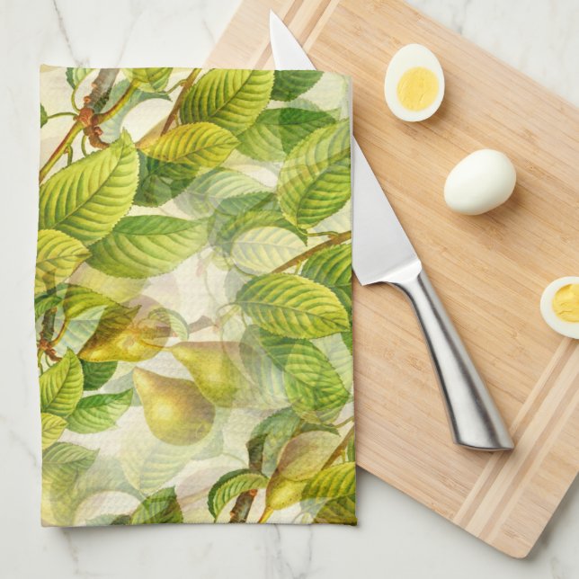 Pear Tree Branches & Pears Pattern  Tea Towel (Quarter Fold)