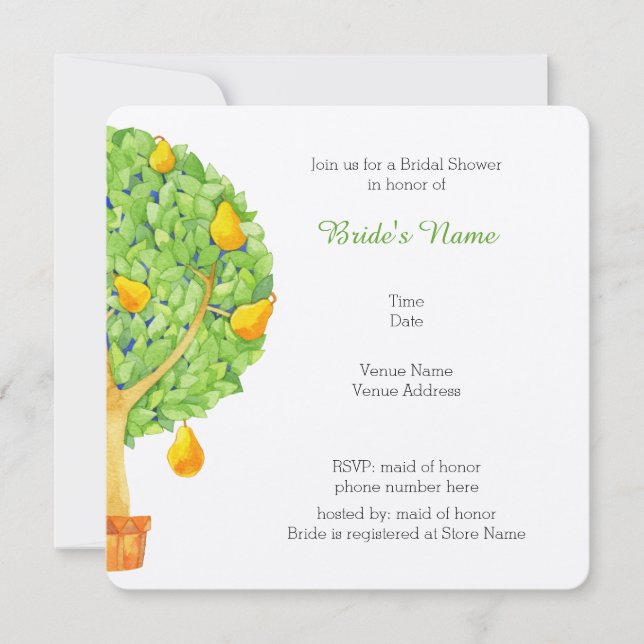Pear Tree Square Bridal Shower Invitation (Front)