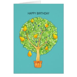 Pear Tree teal Happy Birthday Card