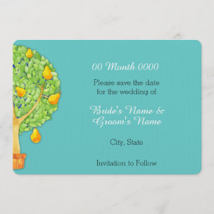 Pear Tree teal Save the Date Card