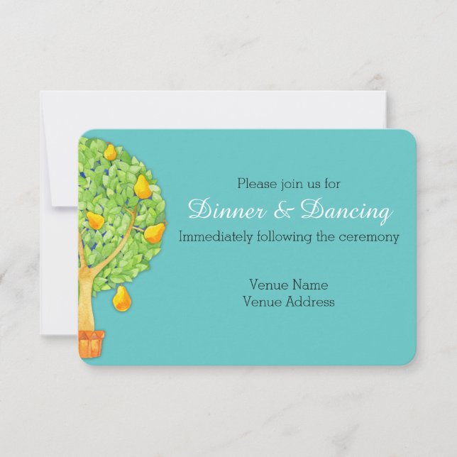 Pear Tree teal Wedding Reception Invitation Insert (Front)