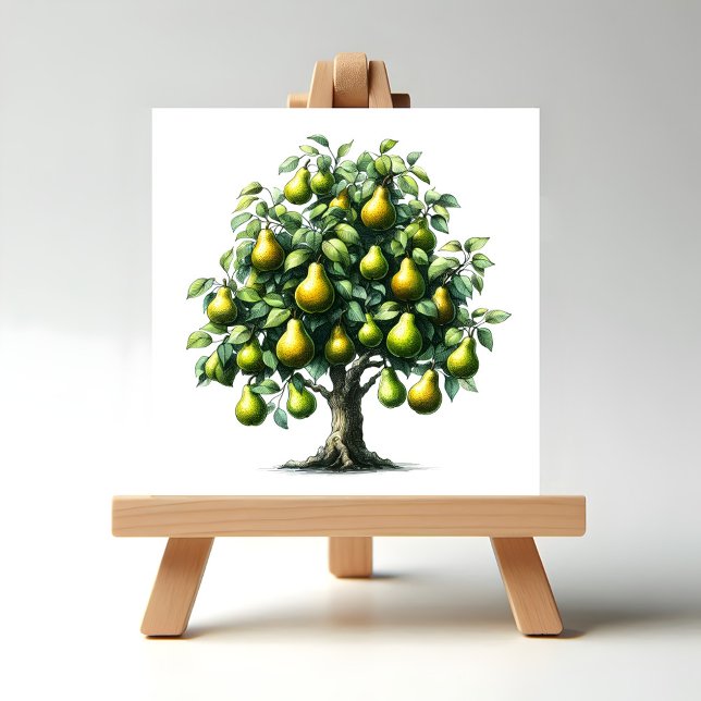 Pear Tree Tile (Pear Tree Illustration on Easel display stand.)
