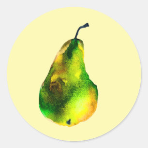Pear watercolor green fruit classic round sticker