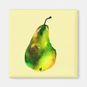 Pear watercolor green fruit magnet
