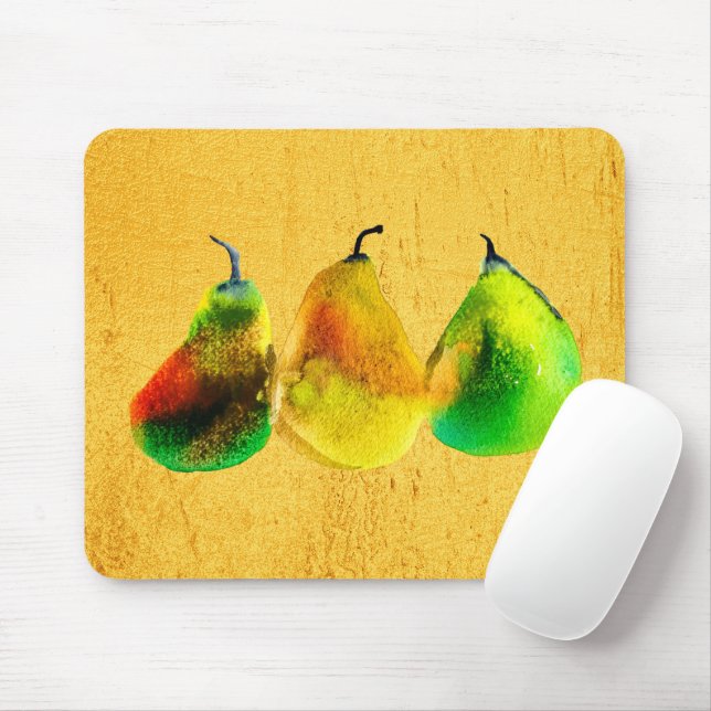 Pear watercolor green fruit mouse pad (With Mouse)