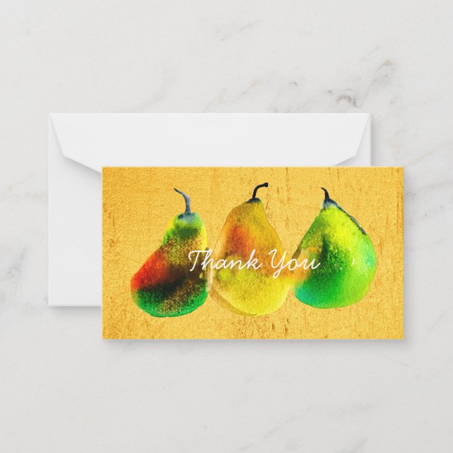 Pear watercolor green fruit note card (Front)