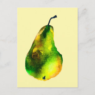 Pear watercolor green fruit postcard