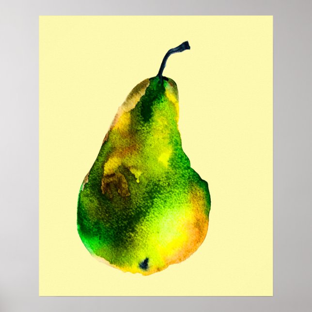 Pear watercolor green fruit poster (Front)