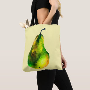 Pear watercolor green fruit tote bag