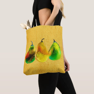 Pear watercolor green fruit tote bag