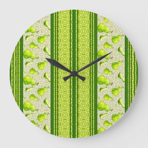 Pear Watercolor Stripes and Circles Large Clock