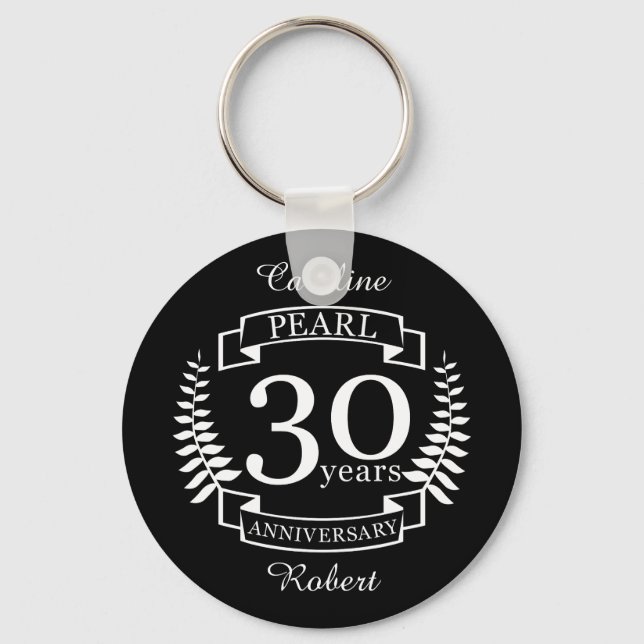 Pearl 30th wedding anniversary 30 years key ring (Front)