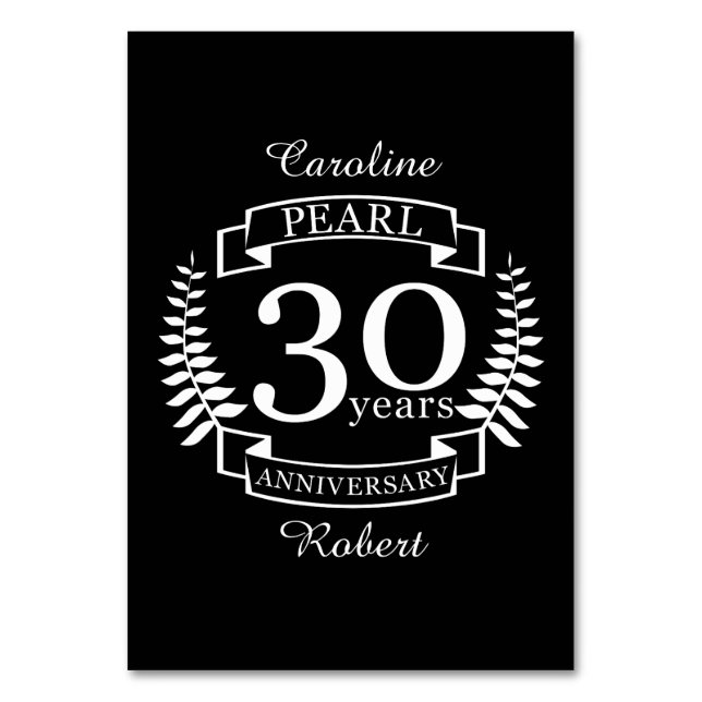 Pearl 30th wedding anniversary 30 years table number (Front)