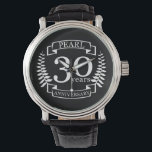 Pearl 30th wedding anniversary 30 years watch<br><div class="desc">A design to celebrate 30 years of marriage. This design has a white coloured laurel design on a black background. Pearl is the traditional gift for this occasion. The text reads pearl 30 years anniversary. A romantic design to celebrate your 30th year of marriage. If you would like any help...</div>