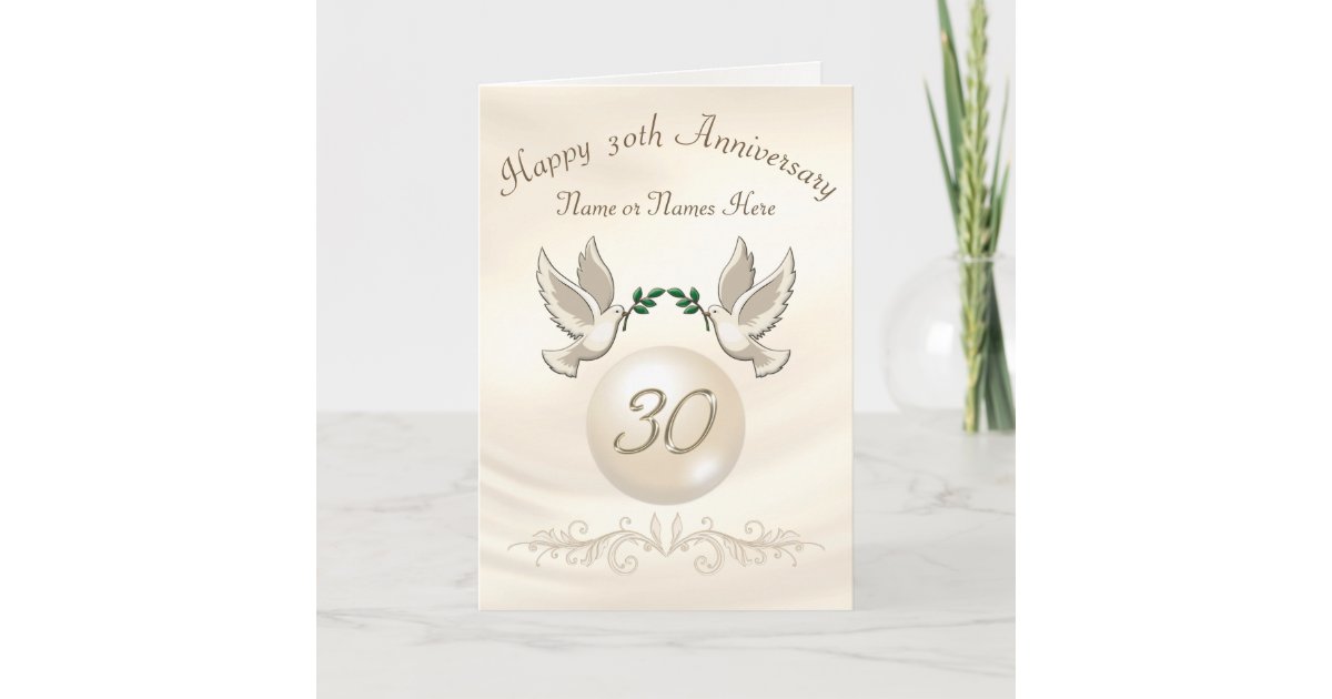 Pearl 30th Wedding Anniversary Cards, Personalized Card | Zazzle