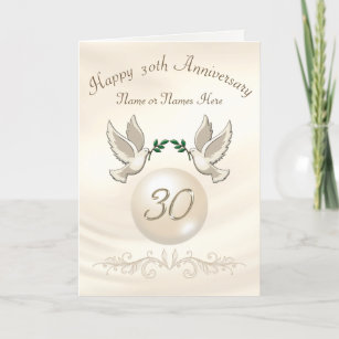 Pearl 30th Wedding Anniversary Cards, Personalized Card