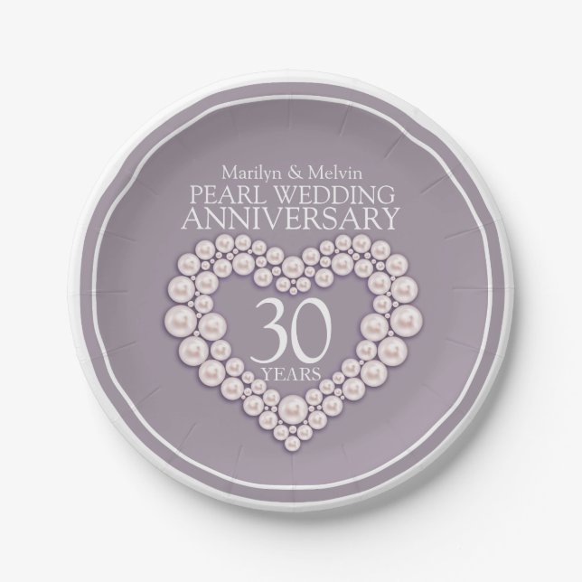Pearl 30th wedding anniversary custom heart paper plate (Front)
