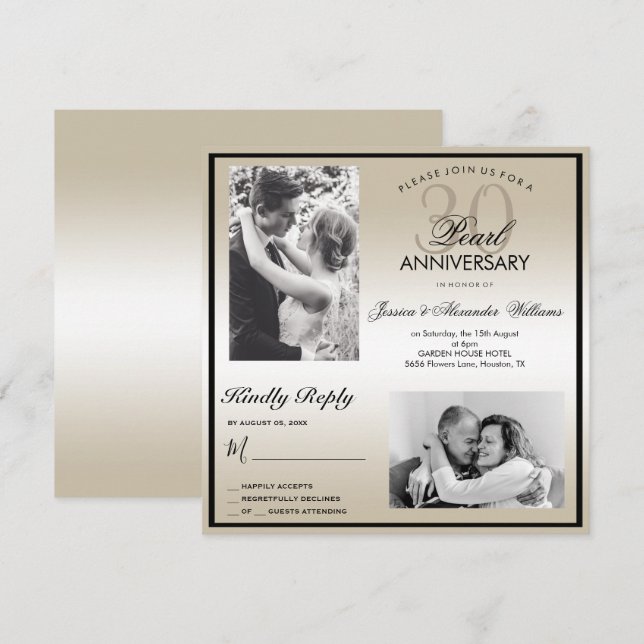Pearl 30th Wedding Anniversary Double Photo Invitation (Front/Back)