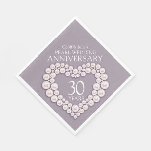 Pearl 30th Wedding Anniversary heart named napkins