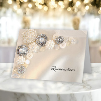 Pearl and Diamond Buttons Quinceañera Invitation