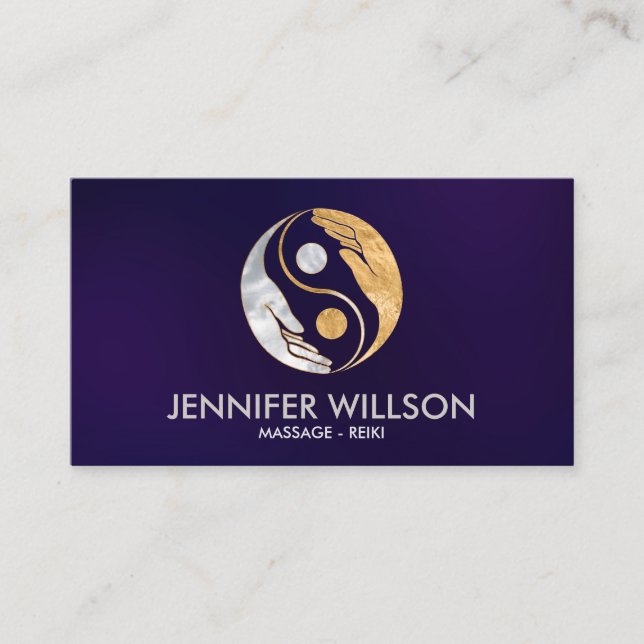 Pearl and gold Healing Hands Yin Yang symbol  Business Card (Front)