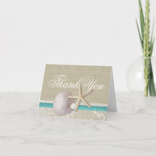 Pearl and Lace Beach Aqua Thank You Card