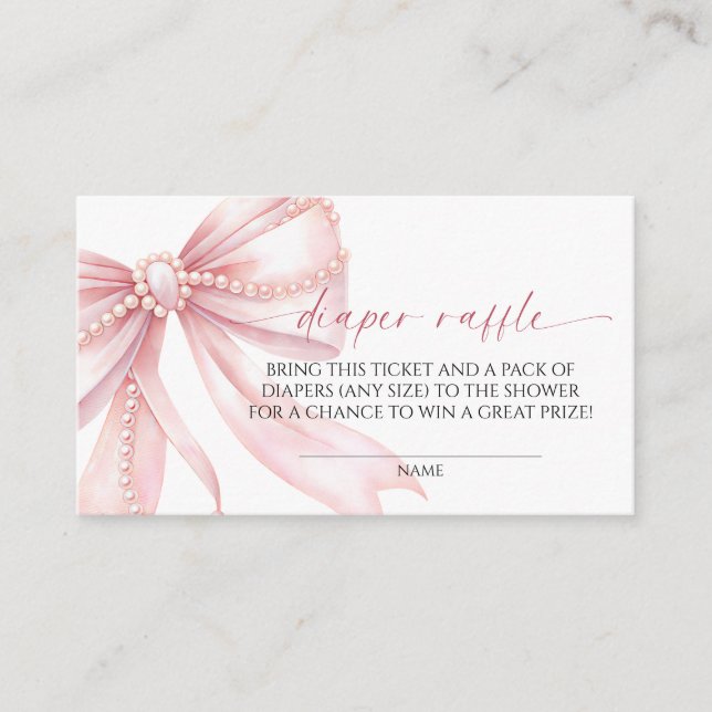 Pearl and Pink Bow Diaper Raffle  Enclosure Card (Front)