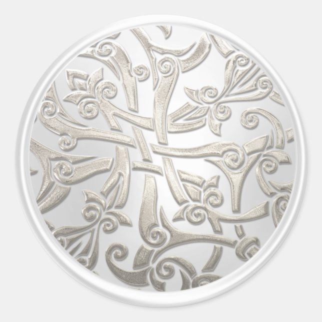Pearl and Silver Celtic Damask Envelope Seal (Front)