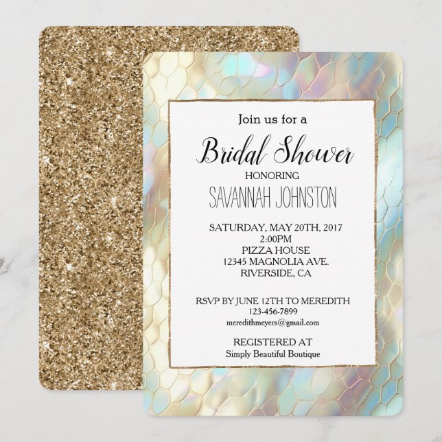 Pearl Aqua Blue Snake Bridal Shower Invitation (Front/Back)