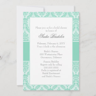 Pearl Aqua Damask Bridal Shower Invitation