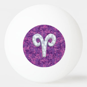 Pearl Aries Zodiac Sign on Pink Digital Camo Decor Ping Pong Ball