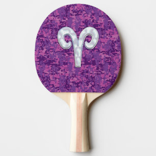 Pearl Aries Zodiac Sign on Pink Digital Camo Decor Ping Pong Paddle