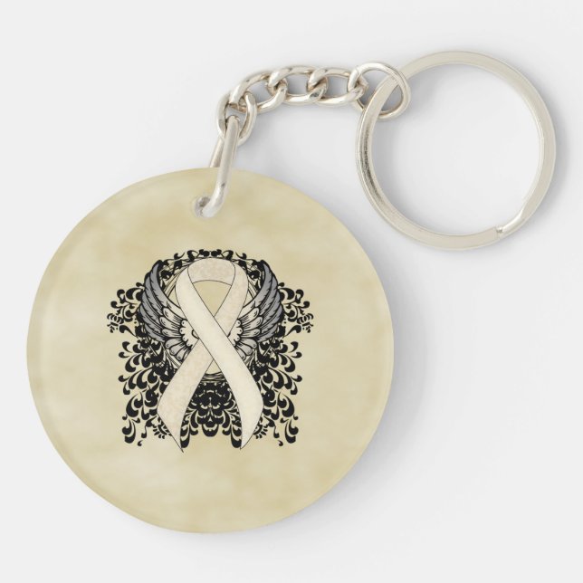 Pearl Awareness Ribbon with Wings Key Ring (Back)