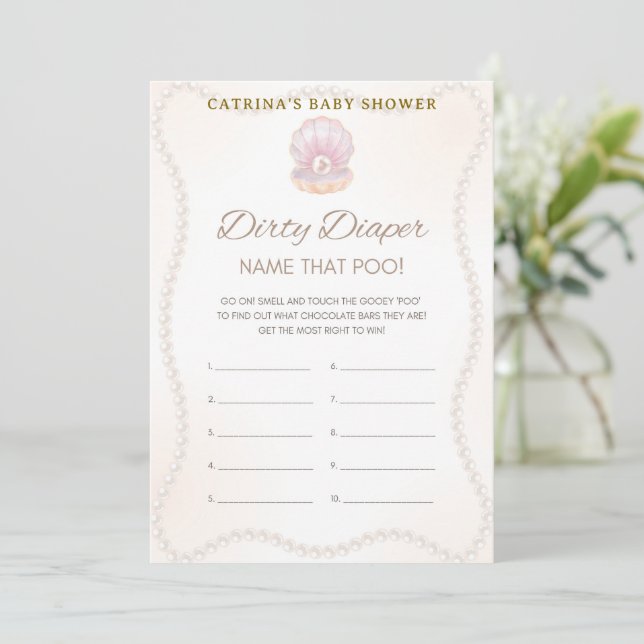 Pearl Baby Shower Game - Editable Name, 5x7 Invitation (Standing Front)